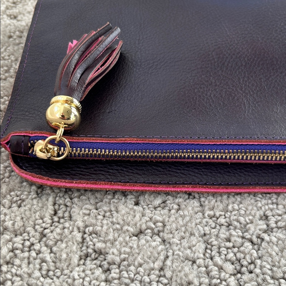 Terrida Genuine Calf Leather Folded Clutch Travel Bag Plum Pink Interior Purse - Picture 9 of 12